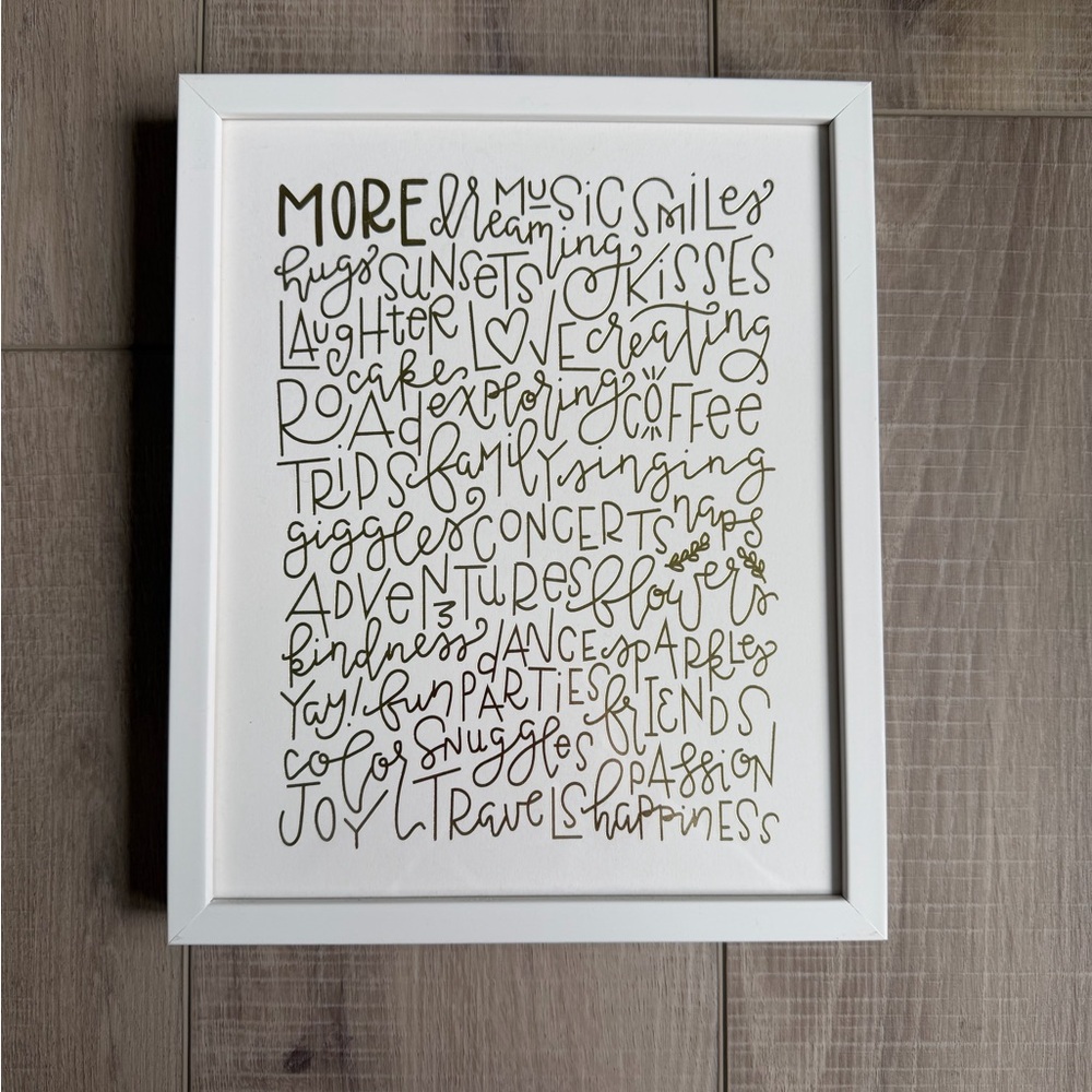Minted Framed Word Art- white and gold 8x10